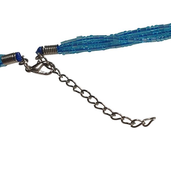 Blue Beaded Multi Strand Necklace Lobster Clasp Adjustable 17" to 19" Length - Picture 3 of 5